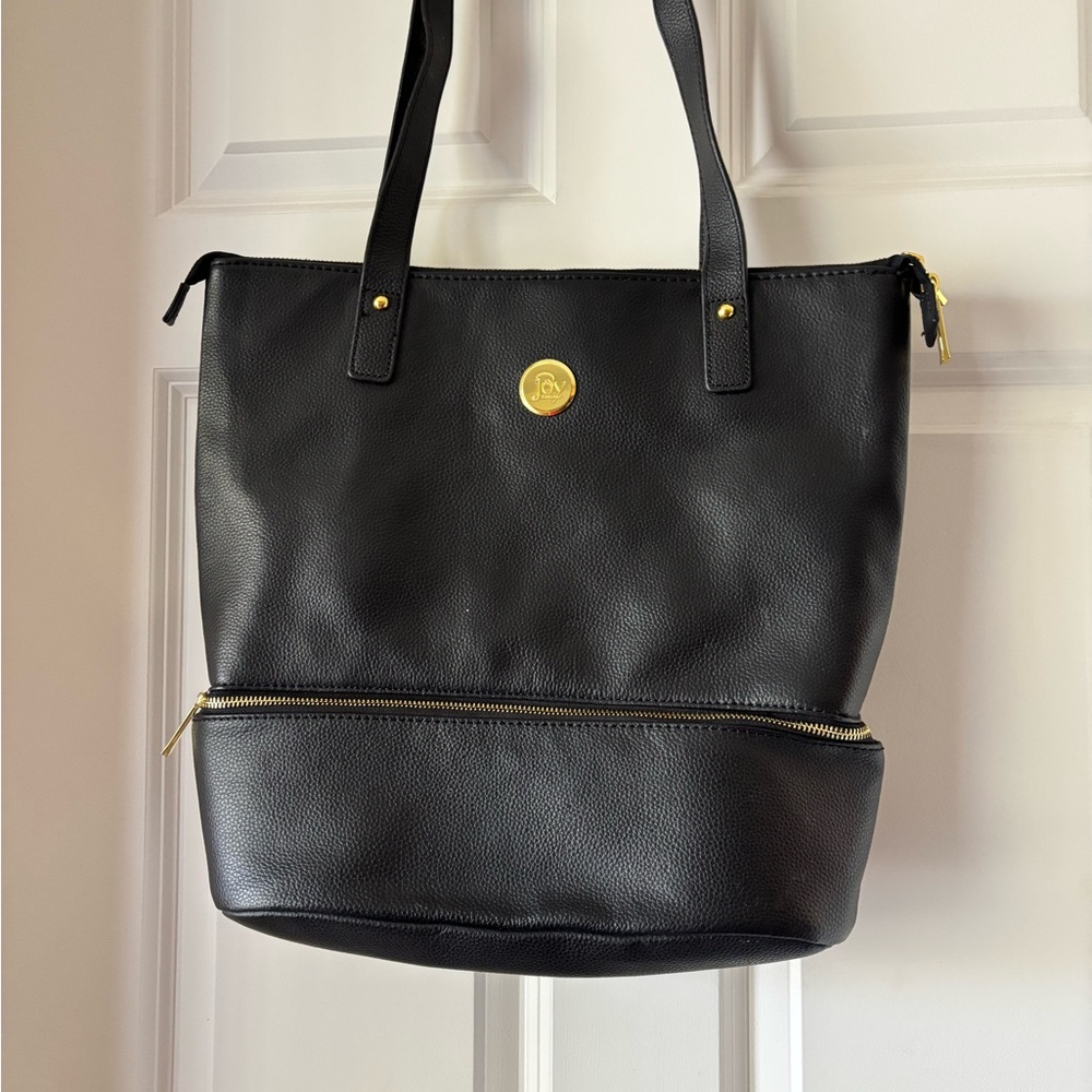 Joy Mangano Black and Gold Tote Bag with Structured Design